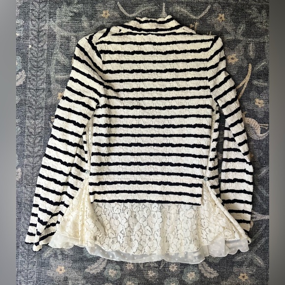 Anthropologie Postmark Bkack and White Striped Lace Cardigan - Picture 2 of 15